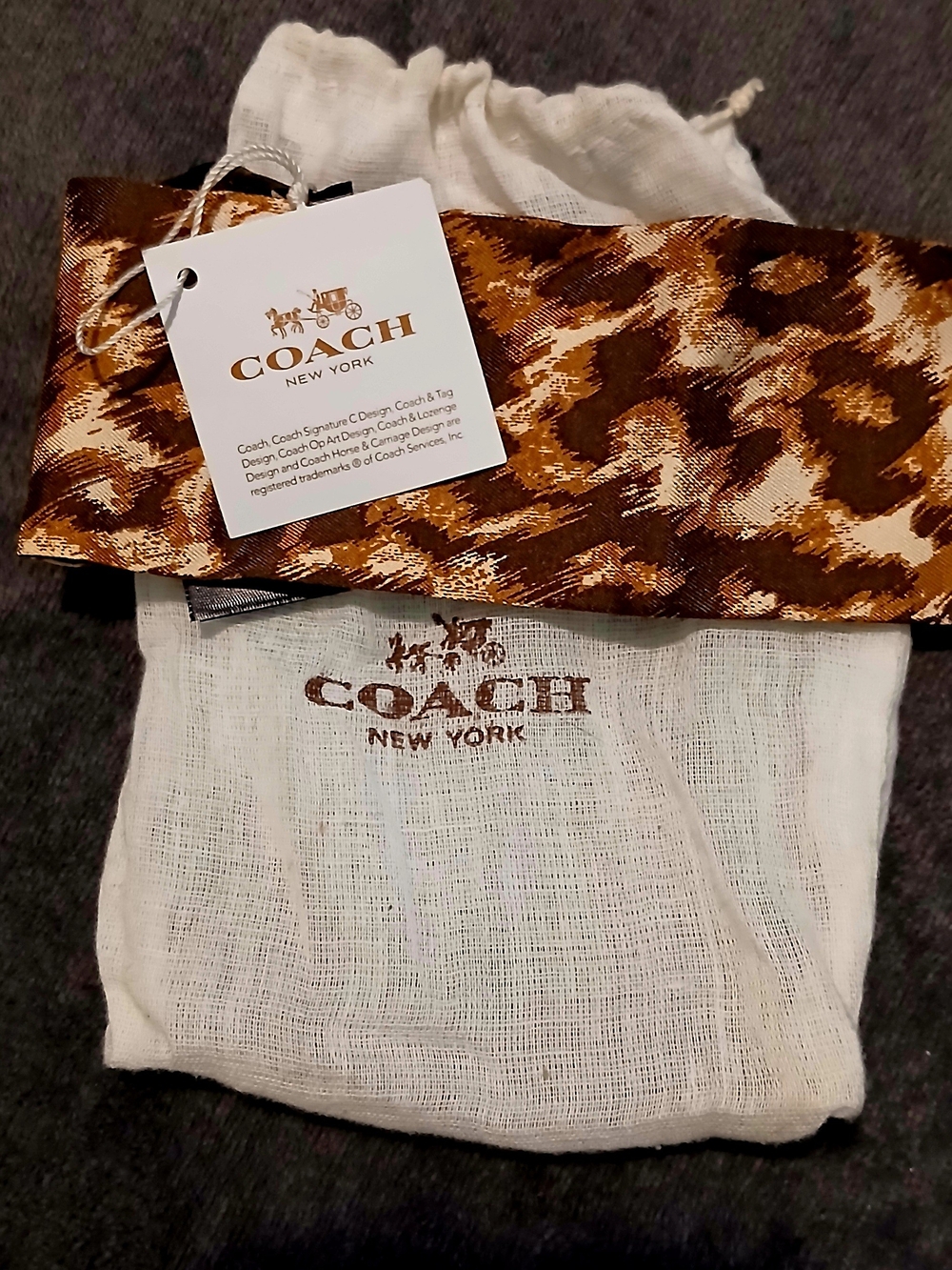 Nwt COACH New York Dust Bag & Scarf Set - Brown Pattern